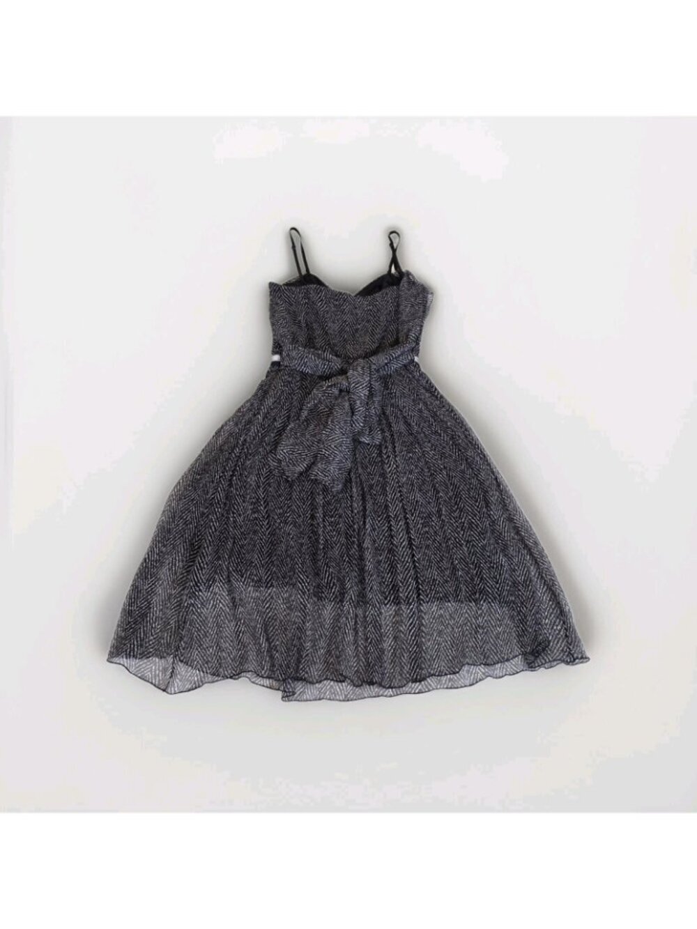 Vtg LM Lulu Paris Silk Chiffon Dress S Lined Bow Belt Herringbone France Romance - Picture 14 of 16